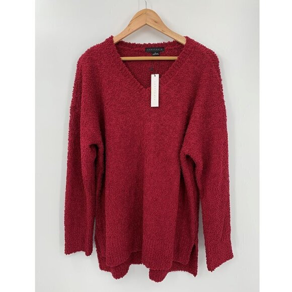 Sanctuary V-Neck Cozy Teddy Sweater In Red Garnet - Picture 4 of 7